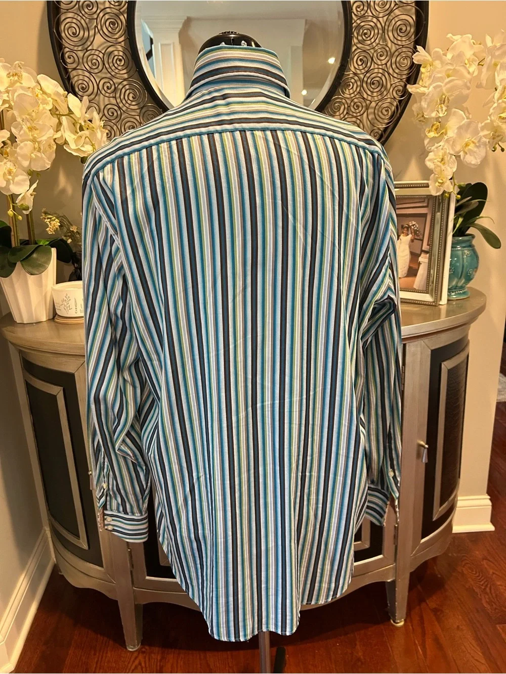 Men's Blue Multi-Stripe Long-Sleeve Dress Shirt
